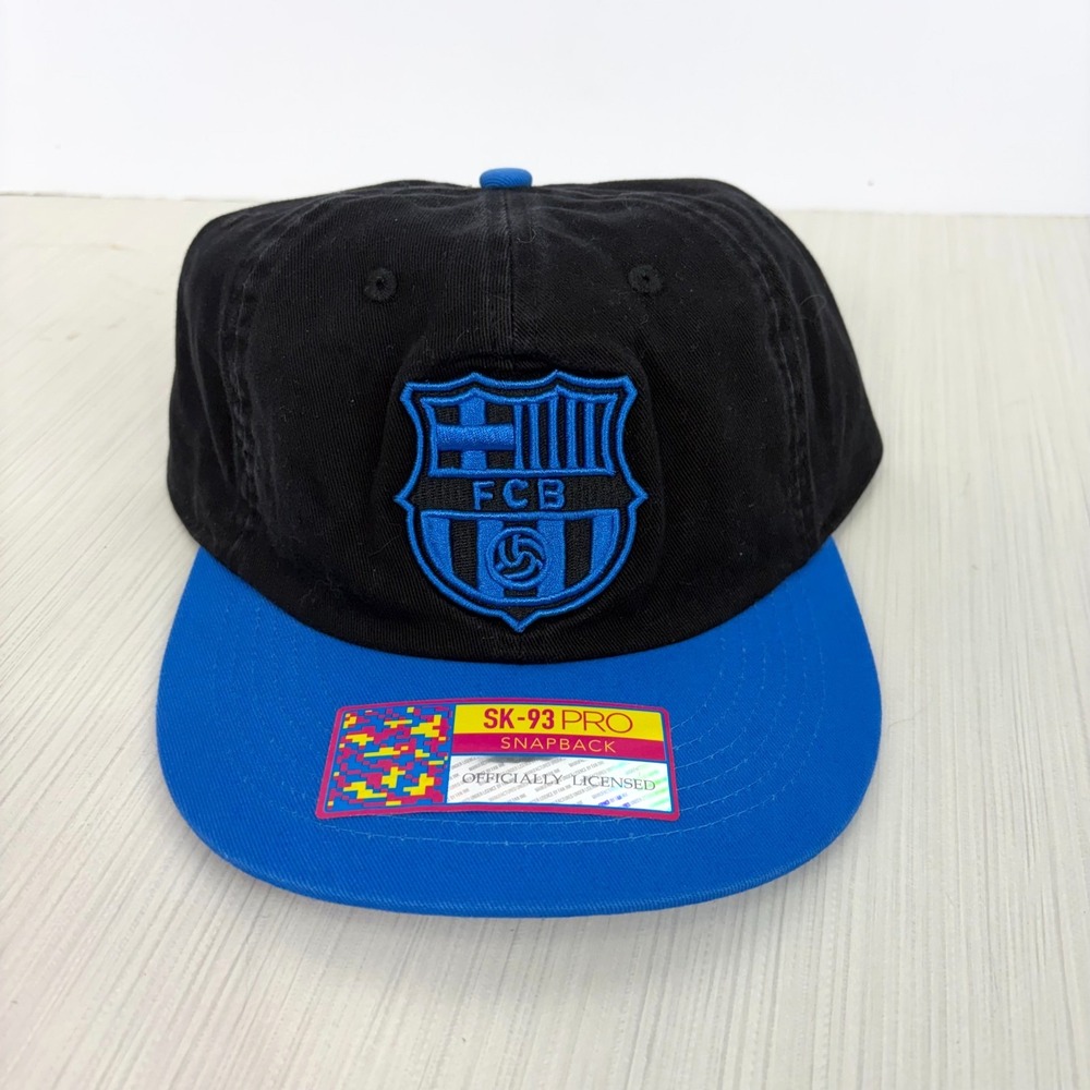NEW Fan Ink Adult FC Barcelona Wander Black Adjustable Hat Snapback Black/Blue